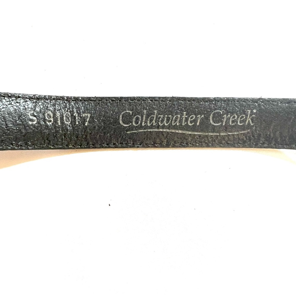 Small Cold-water Creek Vintage Ornate Black Leather Belt Silver Antique Buckle - Picture 2 of 2